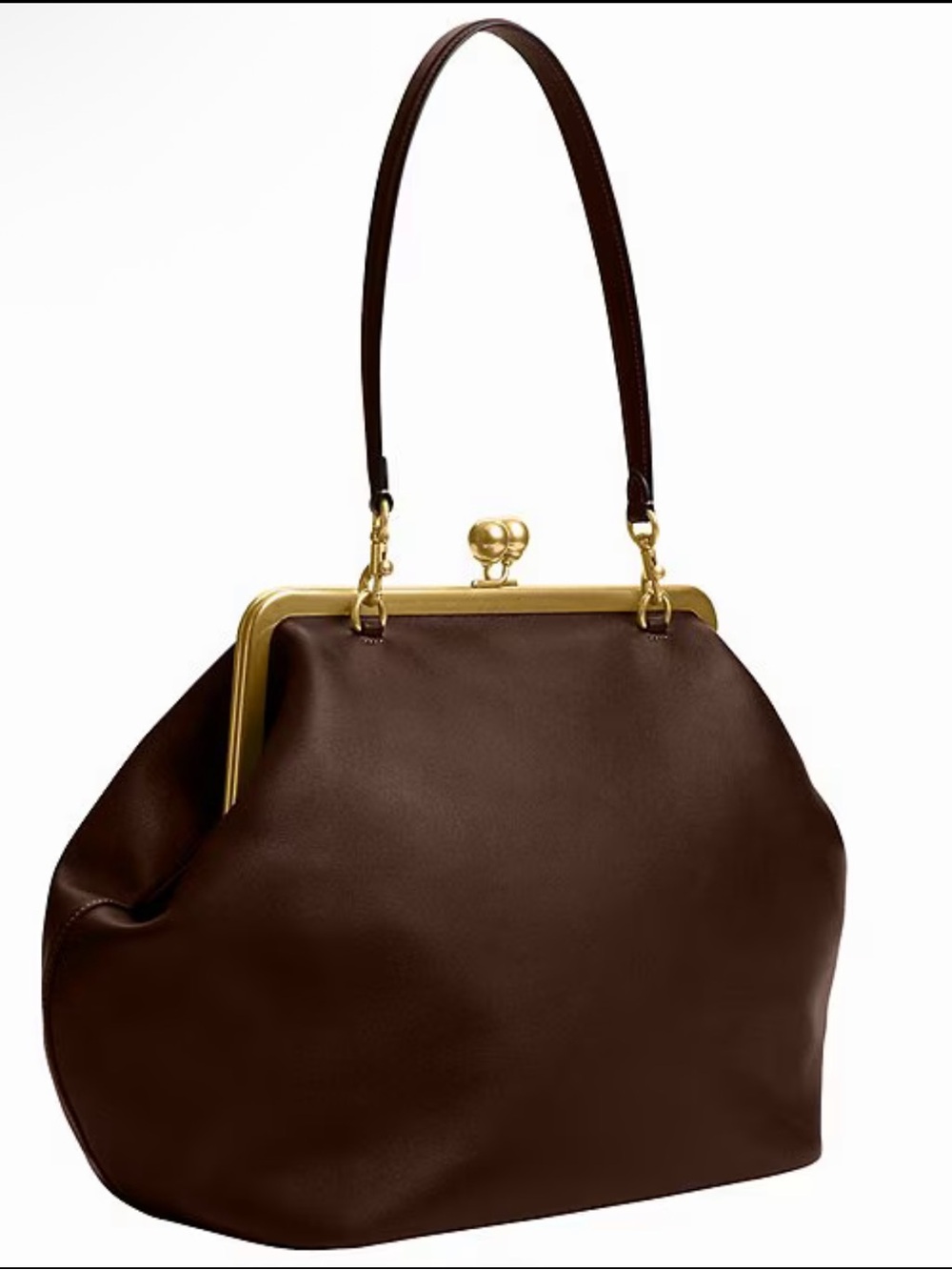 Coach Large Oversized Kisslock Frame Shoulder Clutch Bag dark brown